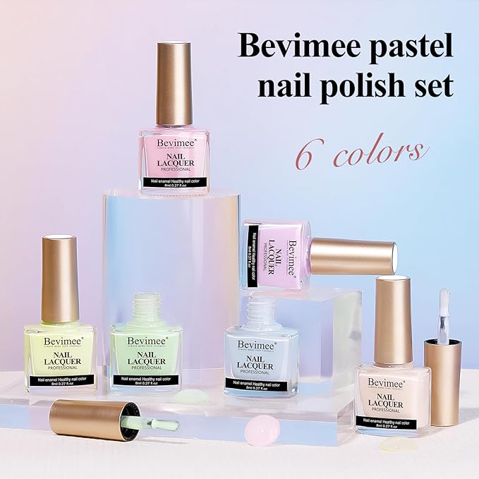 Nail Polish Set 6 Colors Pastel Quick Dry Nail Lacquer Sheer Pink, Purple, Blue, Nude Fast Dry Fingernail Polish Bulk DIY Salon Gift for Women Spring Summer Colors,8lm/0.27fl.oz