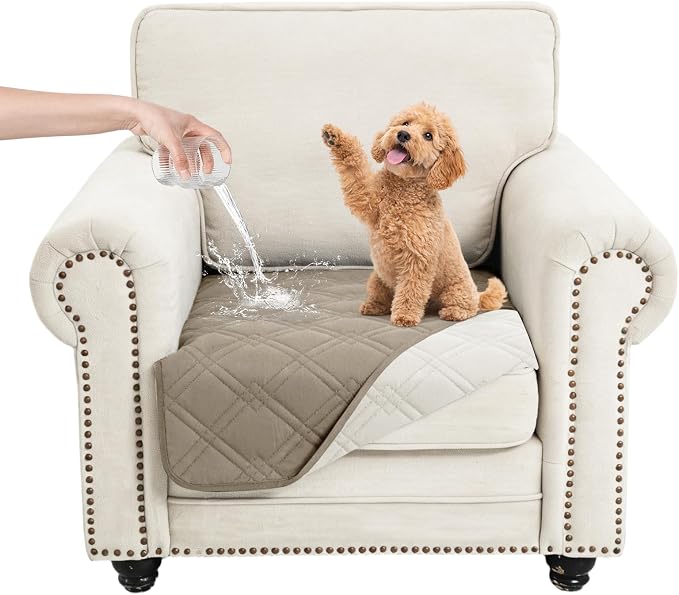 100% Waterproof Washable Dog Blanket，Khaki+Off White 30"x30" | ,7-Layer Reversible Couch Covers for Dogs Met for Sofa Furniture Car Camping