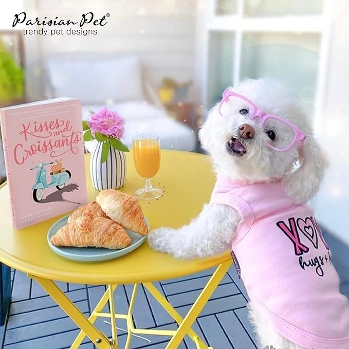 Parisian Pet Dog Shirt – 100% Cotton Shirts for Large Dogs – Pink XOXO Sleeveless Puppy Clothes – Lightweight and Breathable Girl Dog Clothes – Summer Pet Apparel - Stretchy Tshirts for Dogs