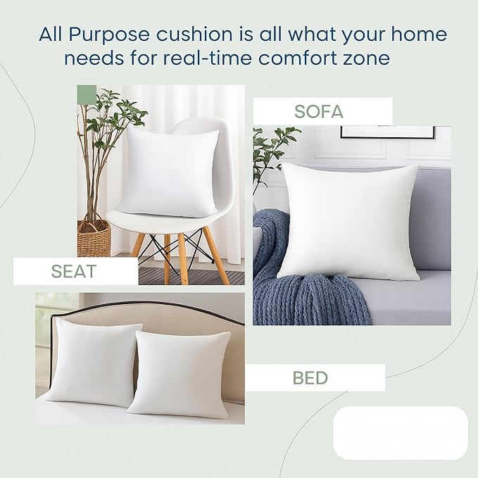 LANE LINEN Throw Pillow Insert - Pack of 2 16x16 Pillow Inserts for Decorative Pillow Covers, Throw Pillows Insert for Couch - White | Classic Solid Inserts For Couch & Chair Support - Shape Retention, Ultra-Soft 120 GSM Fabric, Home decors inserts