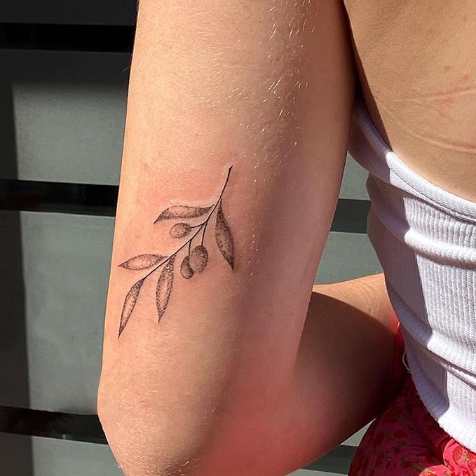 2 Sheets Long Lasting Olive Temporary Fake Tattoos For Women Arm Hand Neck,World Tree Semi Permanent Tattoo For Adults Girl,Realistic, Waterproof and Non-Reflective