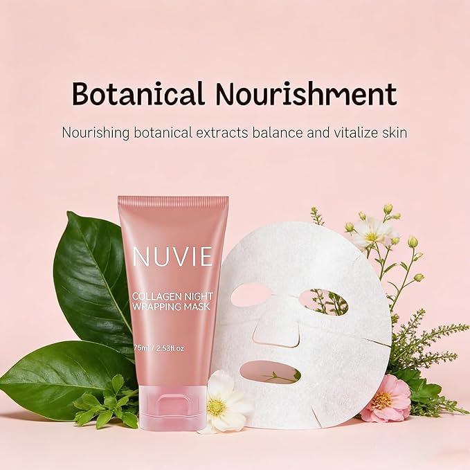 Collagen Mask, Overnight Peel off Face Mask, Skin Care with Hydrolyzed Collagen, Elasticity & Hydration Care, Moisturizes & Brightens Skin, Includes Brush, 2.53 Fl.Oz