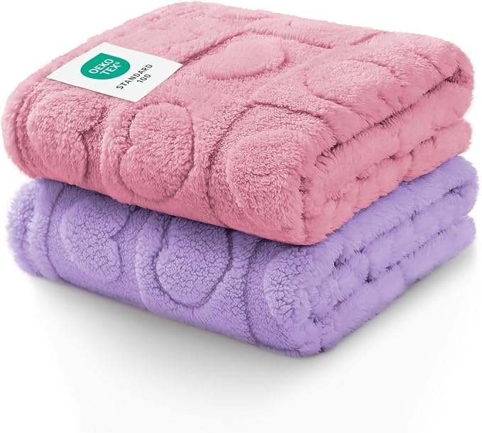 Luciphia 2 Pack Small Dog Blanket, Cozy Fleece Throw for Puppy Cat,41"x31" | Pink Blanket Washable for Medium/Large Dogs, Cute Cover on Bed Couch Crate Car, Puppy Essentials, Dog Gift,2PCs Pink/Purple