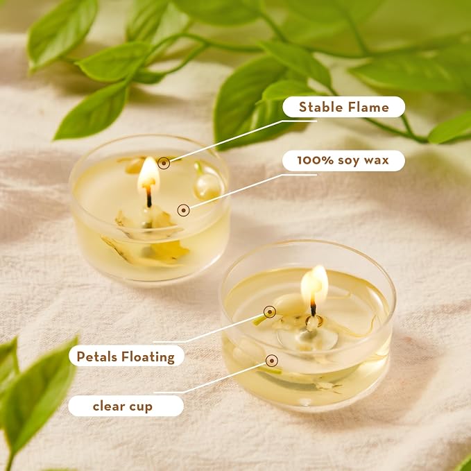Ashlux 4-Hour Acrylic Jasmine Soy Wax Scented Tea Lights, 8 Pack Bulk | 4 Hour Long Burning, Non-Paraffin, Smokeless, For Weddings, Table Centerpieces, Home Decor & Christmas