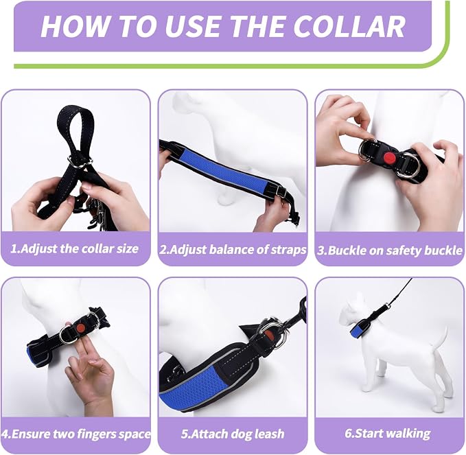 Martingale No Pull Dog Collar for Large Medium Dogs Training Walking, Heavy Duty Nylon Reflective Adjustable Anti Pull Slip Collar with Buckle S Blue