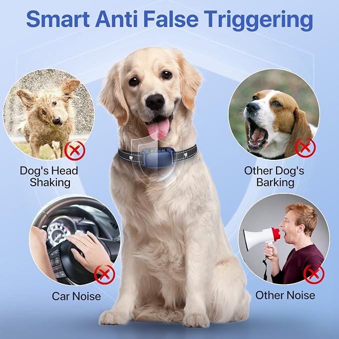 Dog Bark Collar, Smart Bark Collar with 8 Sensitivity Levels for Large Medium Dogs, Auto Rechargeable No Bark Collar with Beep Vibration Modes, Waterproof Anti Barking Collars-K06