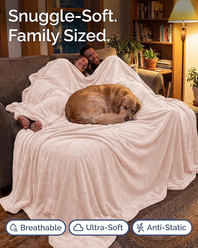 Ultra Soft Fleece Blanket Giant Blanket Size - Flannel Fleece Luxury Blanket - Lightweight for Couch Bed Chair - Thick, Warm and Breathable - All Season Cozy, Rosewater