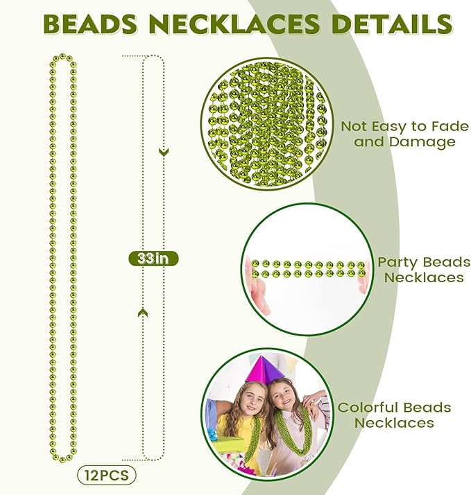 SHAOQINLIN 12 PCS St. Patricks Day Bead Necklace, 33" Light Green Mardi Gras Beads Necklaces St Patricks Day Accessories for St. Patrick's Day Mardi Gras Parade Throws Birthday Christmas Party Favors