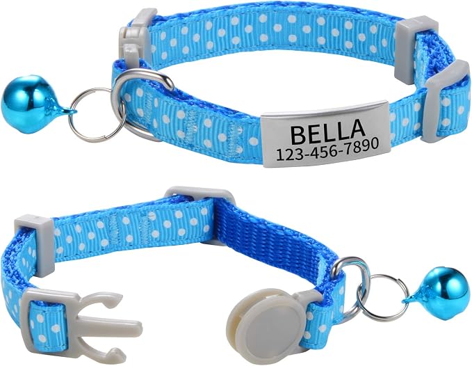 Personalized Breakaway Cat Collar with Bell & ID Tag, Polka Dot Print