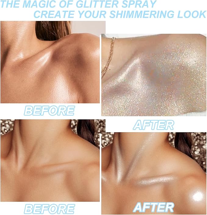 Hair and Body Glitter Spray, Shimmering Powder Sparkle Powder Makeup, Glitter Loose Sparkle Makeup for Body Highlighter,Festival Prom Rave Accessories (Sparkling Pink)