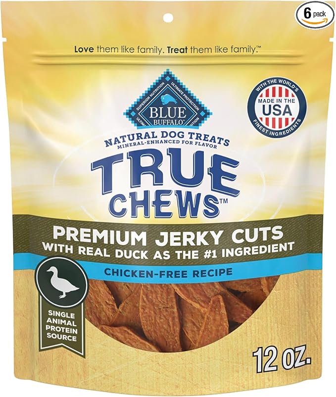 Blue Buffalo True Chews Premium Jerky Cuts Dog Treats, Made in the USA with Natural Ingredients, Duck, 12-oz Bag (Pack of 6)