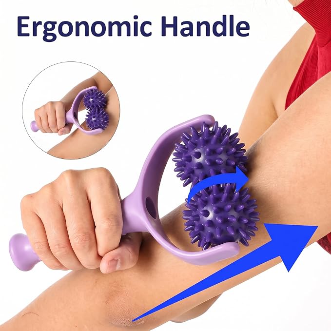 Handheld Spiky Massage Balls Rollers, 2 Wheel Spiky Massage Ball Rollers Silicone Manual Massage-Roller with Handle Pressure Point Muscle Massages Tool for Foot Arm Body Neck Leg Pain Pressure Relief