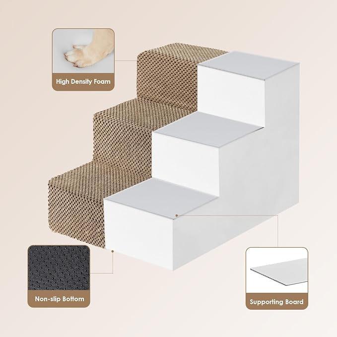 EHEYCIGA Dog Stairs for Small Dogs 13.5" H, 3-Step Dog Steps for Cats, Camel