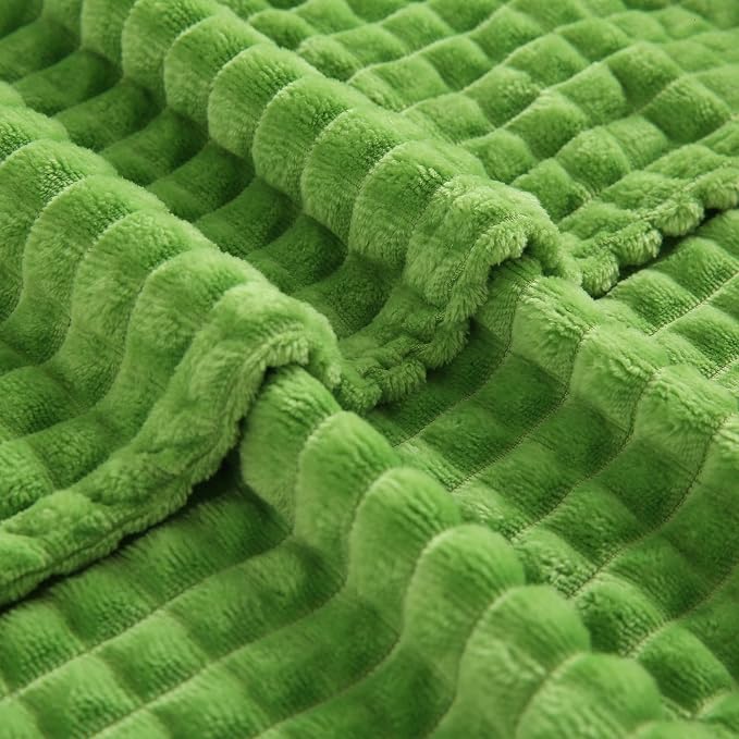 Puncuntex Fleece Throw Blanket Apple Green 50"×60" with Square Grid Design | Super Soft Plush Cozy Flannel Throw Blanket Luxury for Couch Sofa Chair