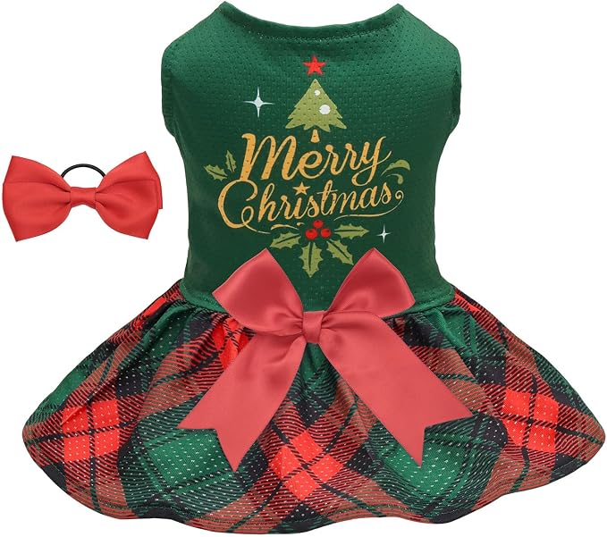 CuteBone Dog Mesh Dress Christmas Puppy Sundress Pet Outfit Summer Fashion for Small Dogs Girl Cat Clothes