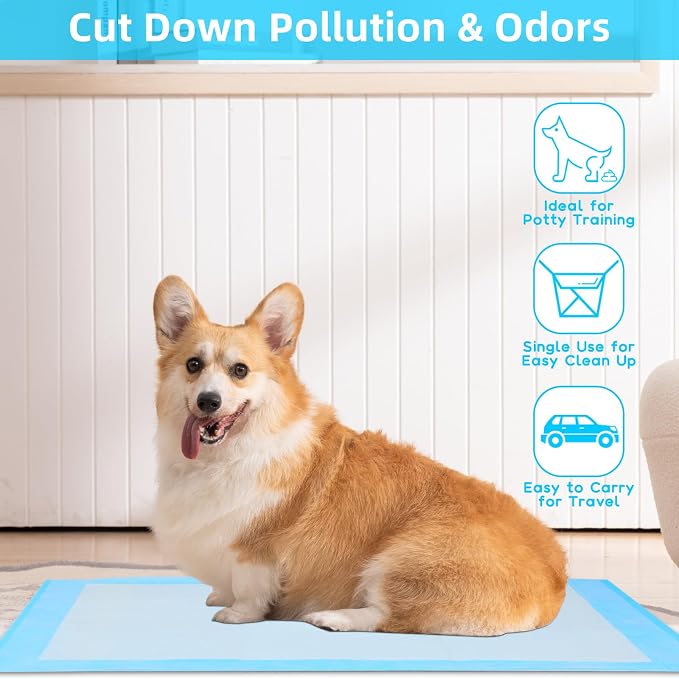 FluffyDream Super Absorbent Waterproof Dog and Puppy Pet Training Pad, Housebreaking Pet Pad,Blue (23.6"x35.4"(60PCS))