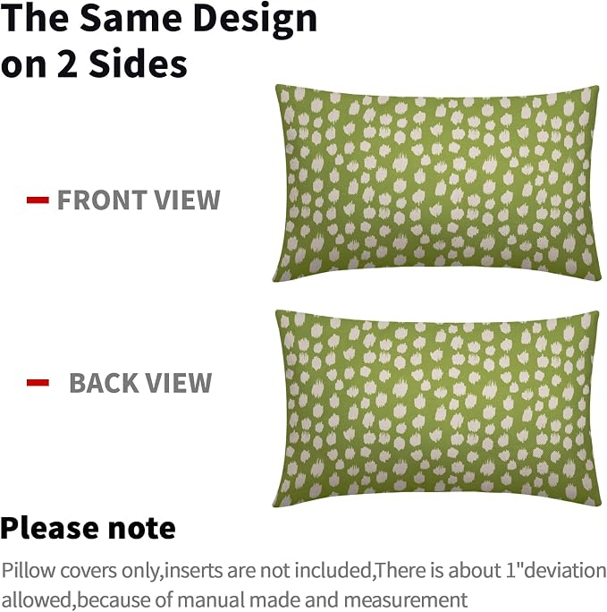 Lime Green Cream Dots Lumbar Pillow Covers 12x20 Set of 2 Boho Design Polka Dot Print Throw Pillows Modern Outdoor Decorative Pillowcase Rectangle Linen Cushion Cases Decor for Sofa Couch Bed