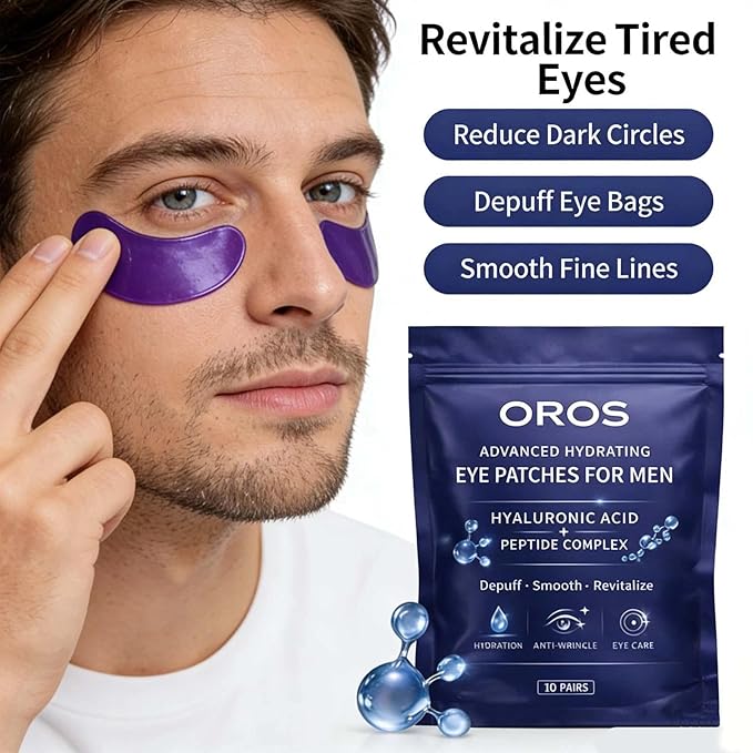OROS Hydrating Under Eye Patches for Men, fpr Reduce puffiness, smooth fine lines, and brighten the skin around the eyes,10 Pairs