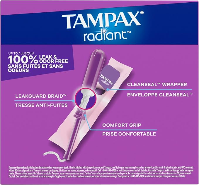 Tampax Radiant Tampons Regular Absorbency, Unscented, 28 Count (Pack of 2)
