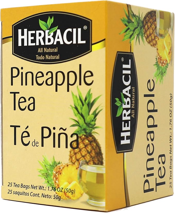 Herbacil Pineapple Tea, Herbal Tea with Dehydrated Pineapple Fruit, Caffeine - Free, 10-Pack of 25 bags per box (50 Tea Bags)