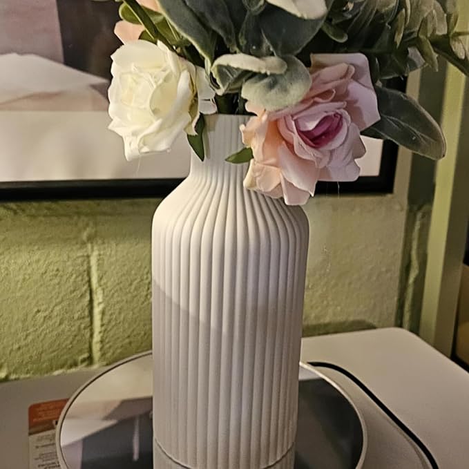 White Ceramic Flower Vase, Minimalist Modern Home Decor, Matte Finish Pampas Grass Vase for Table, Fireplace, Shelf, Mantel, Entryway and Centerpieces