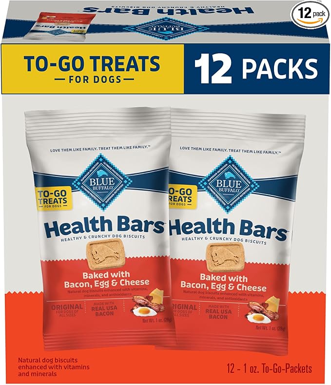 Blue Buffalo Health Bars Bacon Egg & Cheese Mini Dog Biscuits, 12 ct | Oven-Baked, Crunchy Texture, No Chicken By-Product, Corn, Wheat, or Soy
