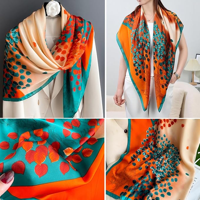 K-Elewon Large Square Scarf 43" Silk Scarf Fashion Scarves Silk Feeling Hair Wrapping Scarfs Night Sleeping Headscarf