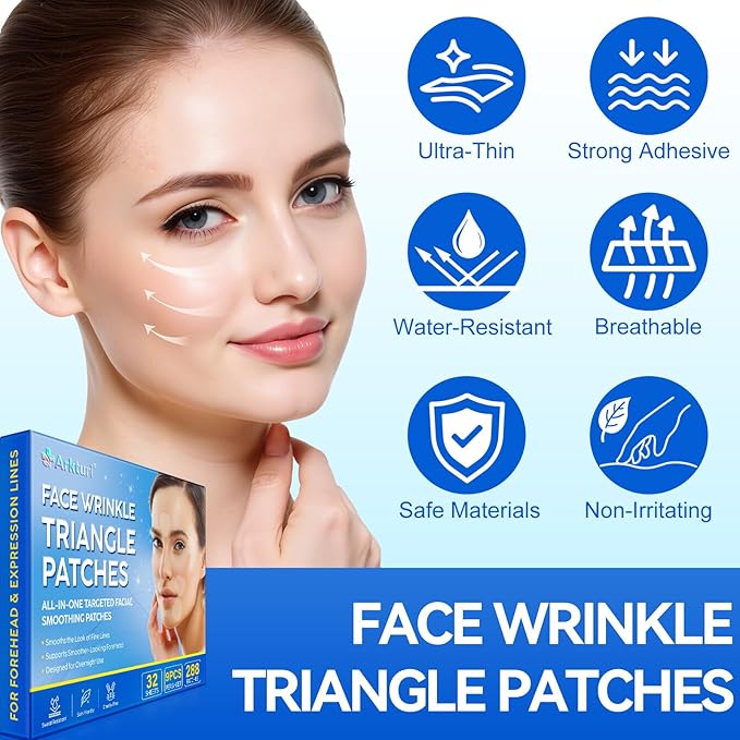 Wrinkle Patches, Triangle, Facial Patches for Eyes, Mouth, Forehead, Hypoallergenic Anti Wrinkle Patches for Elevens, Crows Feet - 288 Pcs