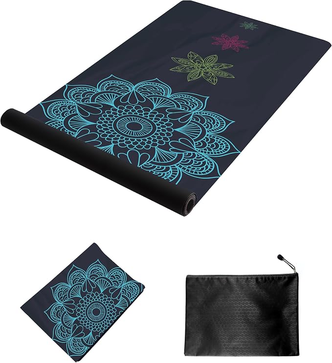 nuveti Printed Travel Yoga Mat-1/16 Inch Thick Non Slip Fitness Workout Mat with Carrying Bag, Foldable Lightweight Suede & Natural Rubber Yoga Mat for Yoga Pilates and Fitness 72" L x 24" W x 1.5mm