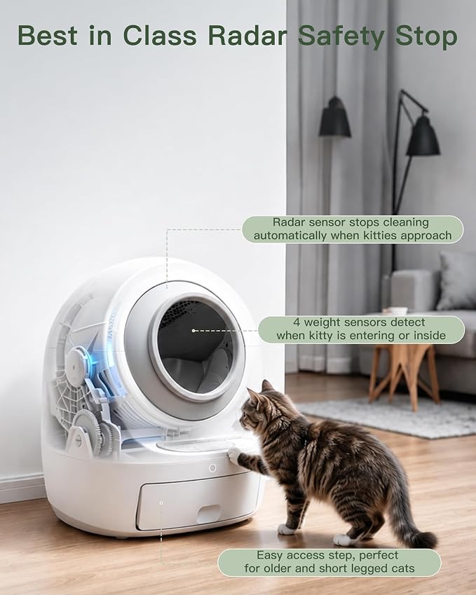 Casa Leo Automatic Self-Cleaning Cat Litter Box | with Leo’s Loo Too Wi-Fi App & Voice Control, App Weight Tracking, UV Odor Control, Safety Sensors, 30dB Quiet