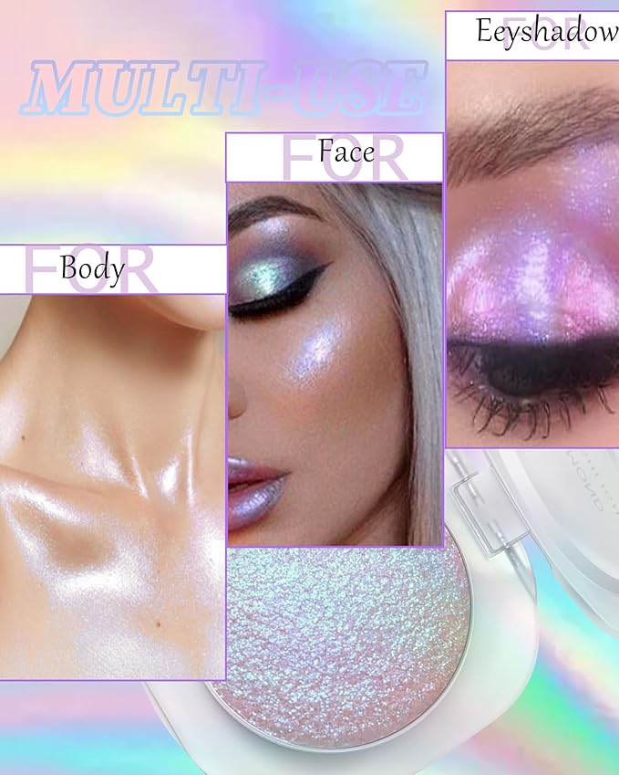 Glitter Holographic Eyeshadow Palette Multichrome Gold Sliver Chameleon Face Highlighter, Sparkling Cream Color Shifting Single Eye Shadow Long Lasting Shimmer Inner Corner Eye Brightener Makeup-03