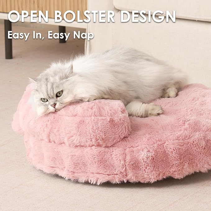EHEYCIGA Soft Cat Couch Bed for Indoor Cats, Fluffy Small Dog Bed with Removable Washable Cover, Bolster Pet Sofa, Waterproof and Non-Slip, 24" x 24"x 7", Pink