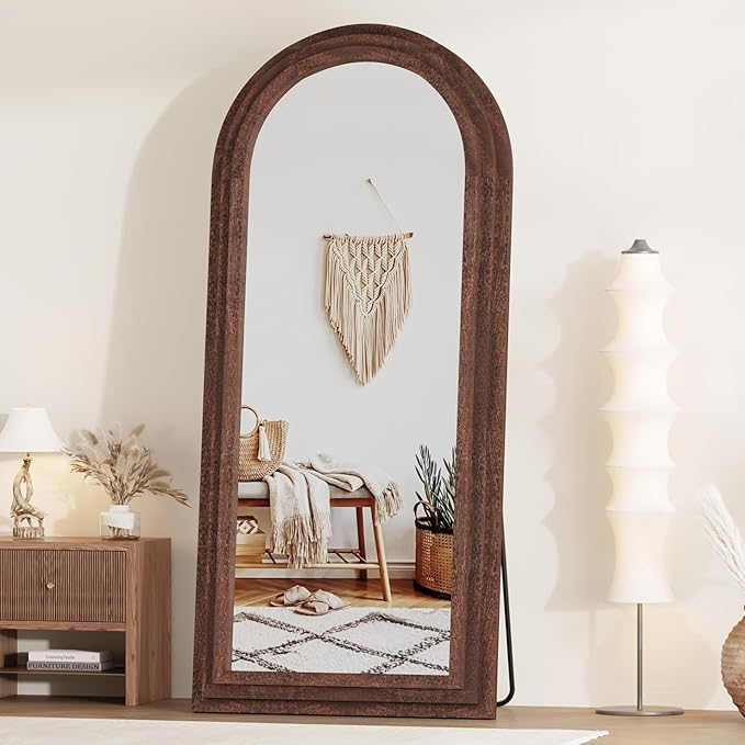 ZHUNFA External Three-Layer Arched Full Length Mirror with Solid Wood Frame | 65x22 Modern Farmhouse Decor Standing Mirror Full Length, Wall Mounted, Leaning, Standing for Bedroom, Living Room, Brown.