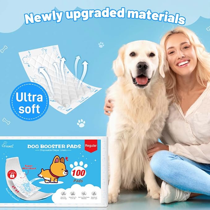 Dog Diaper Liners for Dog Diapers Male and Female 100ct Super Absorption Disposable Booster Pads for Most Reusable Pet Belly Bands, Washable Puppy Diaper Wraps