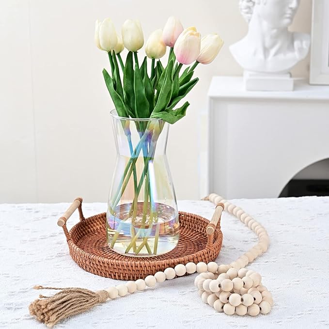 8 Inch Iridescent Glass Vase for Flowers, Modern Boho Table Decor | Farmhouse Vases For Rustic Vintage Living Room Kitchen Bedroom Halloween Christmas Decor House Book Shelf Office Decor