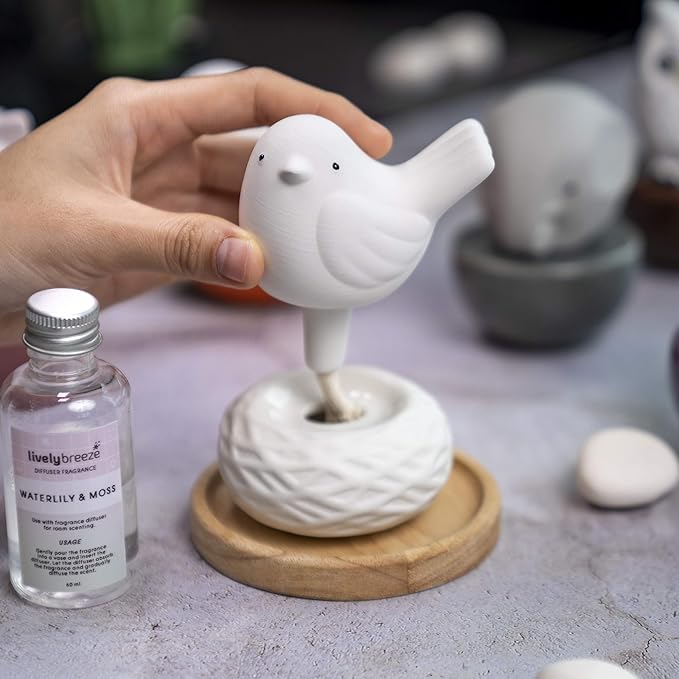 Little Bird Nest, Non-Electric Ceramic Diffusers for Essential Oils and Aromatherapy Fragrance, White Ceramic Diffusers in Car or Bathroom and Desk Office Decor, White Vase