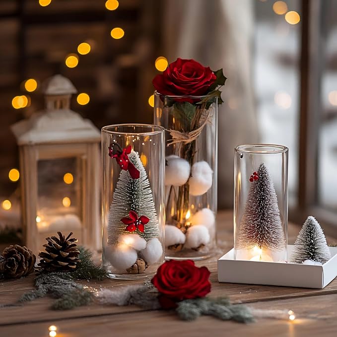 12pcs 8 Inch Clear Glass Cylinder Vases for Centerpieces | Tall Flower Vases for Wedding & Home Decor, Hurricane Floating Candle Holders for Table & Shelf