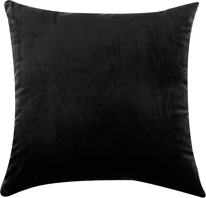 NiNi ALL Black Velvet Throw Pillow Covers 16x16 Pack of 2 Decorative Couch | Soft Solid Boho Cushion Squar Pillow Cases for Chair Sofa Bedroom Farmhouse Living room Modern Luxury Home Decor Halloween