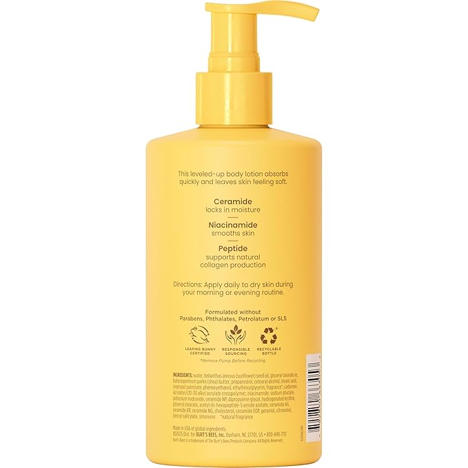 Burt's Bees Christmas Gifts, Boosted Body Lotion, With a Ceramide, Niacinamide and Peptide Complex, Lightweight Daily Lotion, Tropical Scented, 13 oz. Bottle