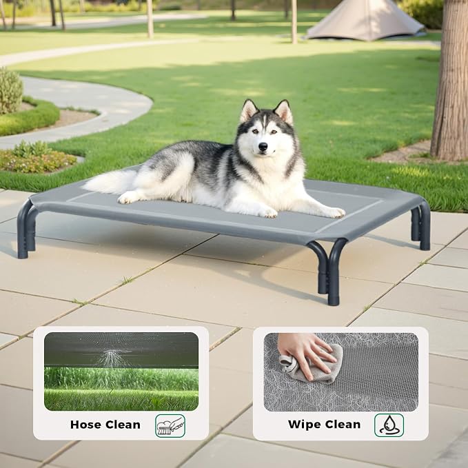 Elevated Dog Bed Outdoor Cooling Raised Cot for XL Dogs, Gray 48.8in | Tool-Free Installation; Washable Cooling Breathable Mesh; Anti-Slip Feet; Indoor & Outdoor Use