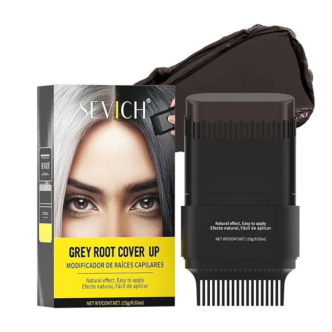 SEVICH Touch Up Comb 2 in 1 Korean, Instant Hair Root Touch-Up Stick | Dual-Sided Design For Natural Gray Coverage, Long-Lasting Moisturizing Formula With Plant Extracts,15g Dark brown