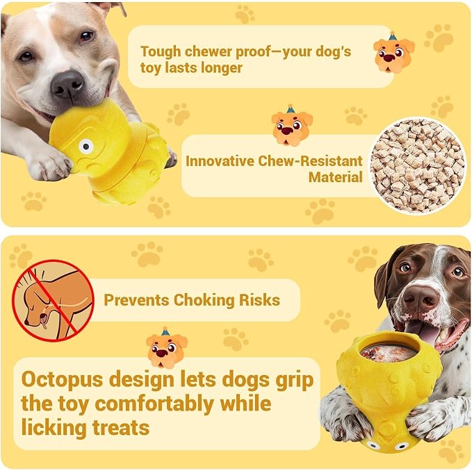 3-in-1 Dog Frozen Treat Toy, Interactive Dog Toys for Aggressive Chewers, Dogs Treat Dispenser Toy, Keep Your Pup Busy, Anxiety Relief for Dogs Toys, Octopus