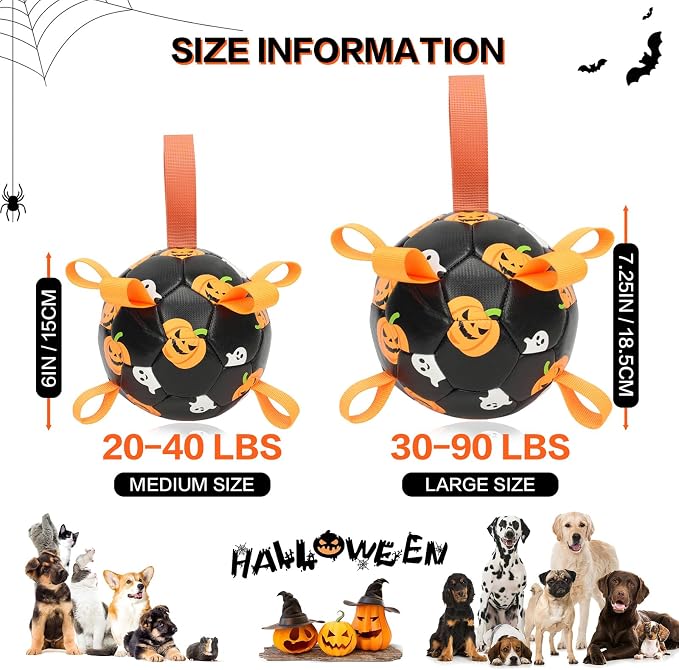 Dog Toys Balls, Dog Soccer Ball with Straps, Dog Birthday Gifts, Durable Balls for Small Medium Pet, Puppy Outdoor Toy, Pet Training Soccer Ball, World Cup Soccer (7.25 Inch) (Ghost, Large)
