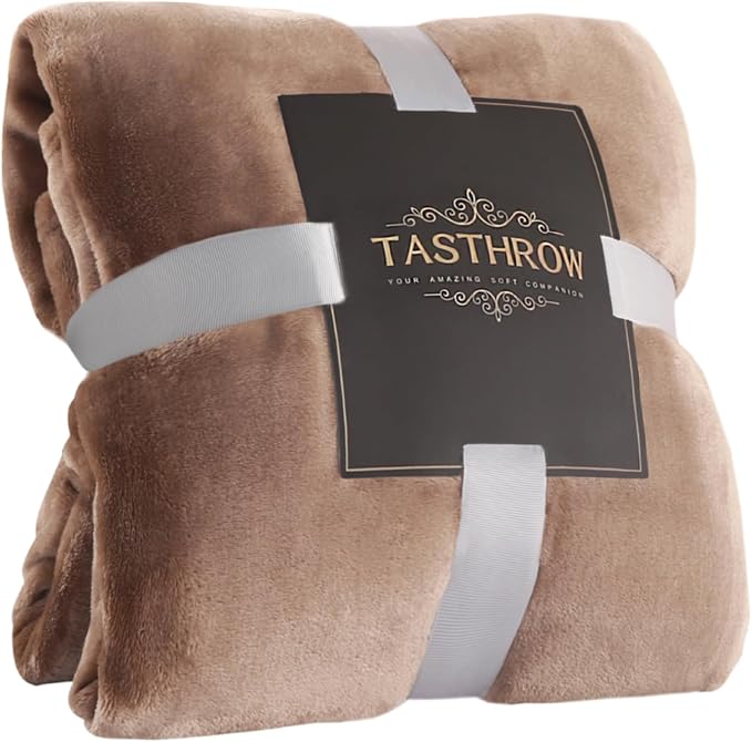 TASTHROW Large Flannel Fleece Throw Blanket, 60×80 Inch - Light Coffee | Cozy Lightweight Thick Blanket - All Seasons Suitable for Women, Men and Kids