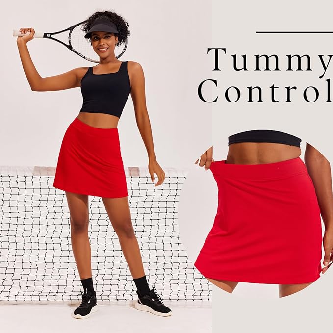 Ekouaer 16" Skorts for Women with Pockets Golf Pickleball Tennis Skirt | Silicone Grippers,2 Inner Pockets,Wide Waist,Side Slit Hem,Breathable,Soft,Lightweight