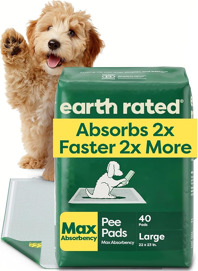 Earth Rated 40 Puppy Pads, Max Absorbency Pee Pads for Dogs, Regular (L) | Max Absorbency,Absorbs 2X Faster & 2X More, Leak Prevention, Potty Training, Fragrance-Free, Unscented