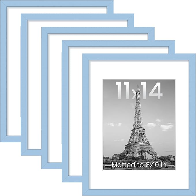 upsimples 11x14 Picture Frame, Gallery Wall Frames Set of 5, Blue | Photo Frame Collage Wall Decor, 11 x 14 Frame, 8x10 Frame with Mat for Family, Baby, Hallway, Diamond, Fathers' day