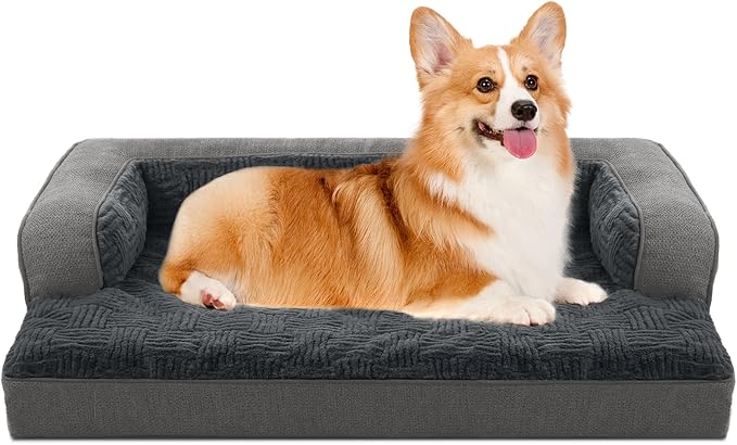 WINDRACING Orthopedic Dog Beds Large Sized Dog, Waterproof Memory Foam Pet Bed with Sides, Non-Slip Bottom Large Pet Bed with Washable Removable Cover, Gray