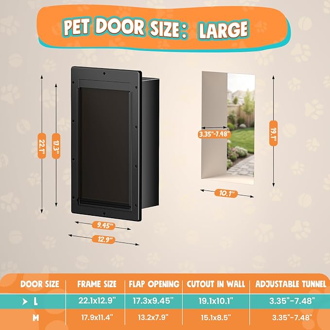 Plastic 3-Flap Dog Door for Wall, Large Doggy Door for Pets Up to 100 LB