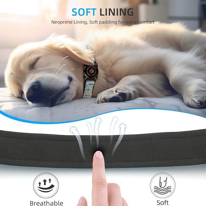Upgrade Dog Collar with AirTag Holder, IP68 Waterproof, Blue Meadow, XL | Built-in Water Resistant AirTag holder, 1000D Nylon, Reflective Stitching for Night Visibility, Soft padding for Comfort